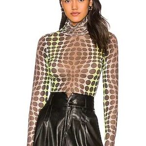 AFRM Brown and Cream Polka Dot Long Sleeve Top